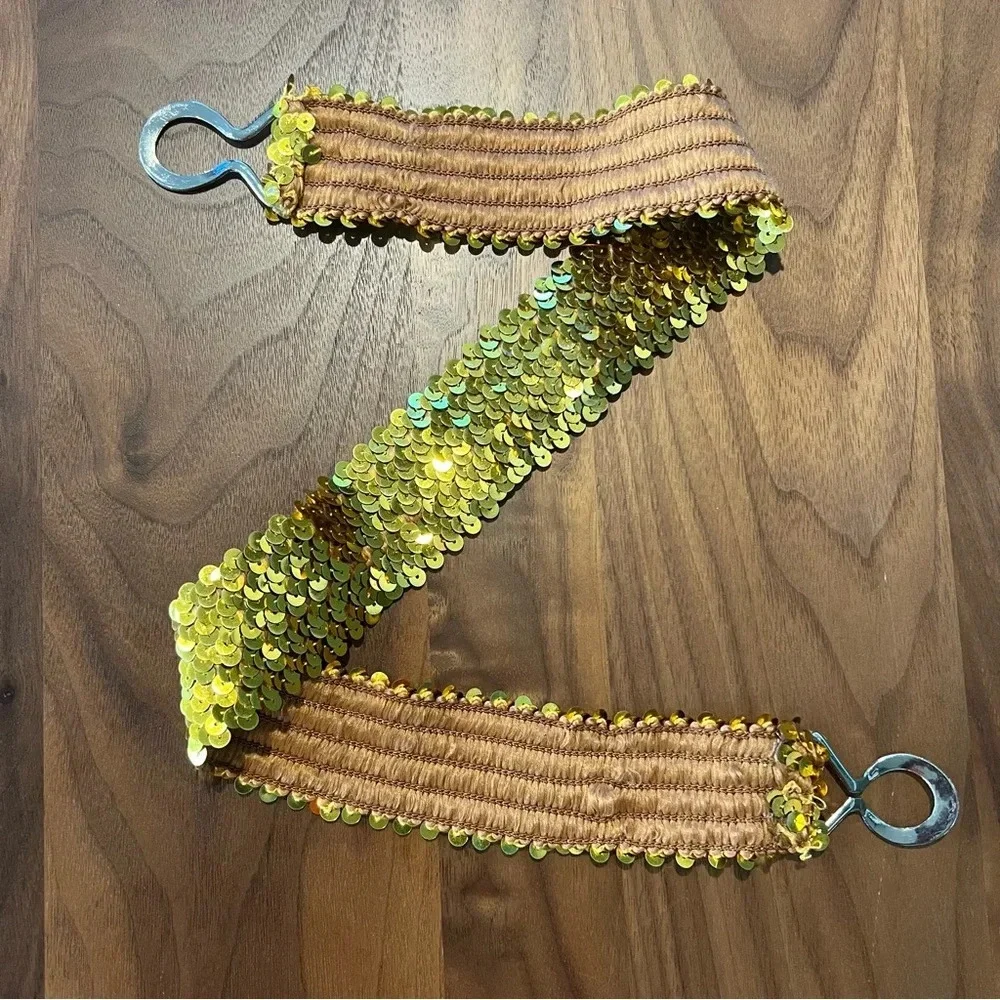 Sequin Shiny Gold Elastic Stretch‎ Festive Party Belt Metal Clasp
